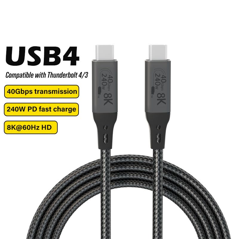 Vebner 6-Foot USB4 Cable Compatible with Thunderbolt 3, Thunderbolt 4 and USB-C - Supports 8K HD Display, 40gbps Data Transfer, 240W Charging