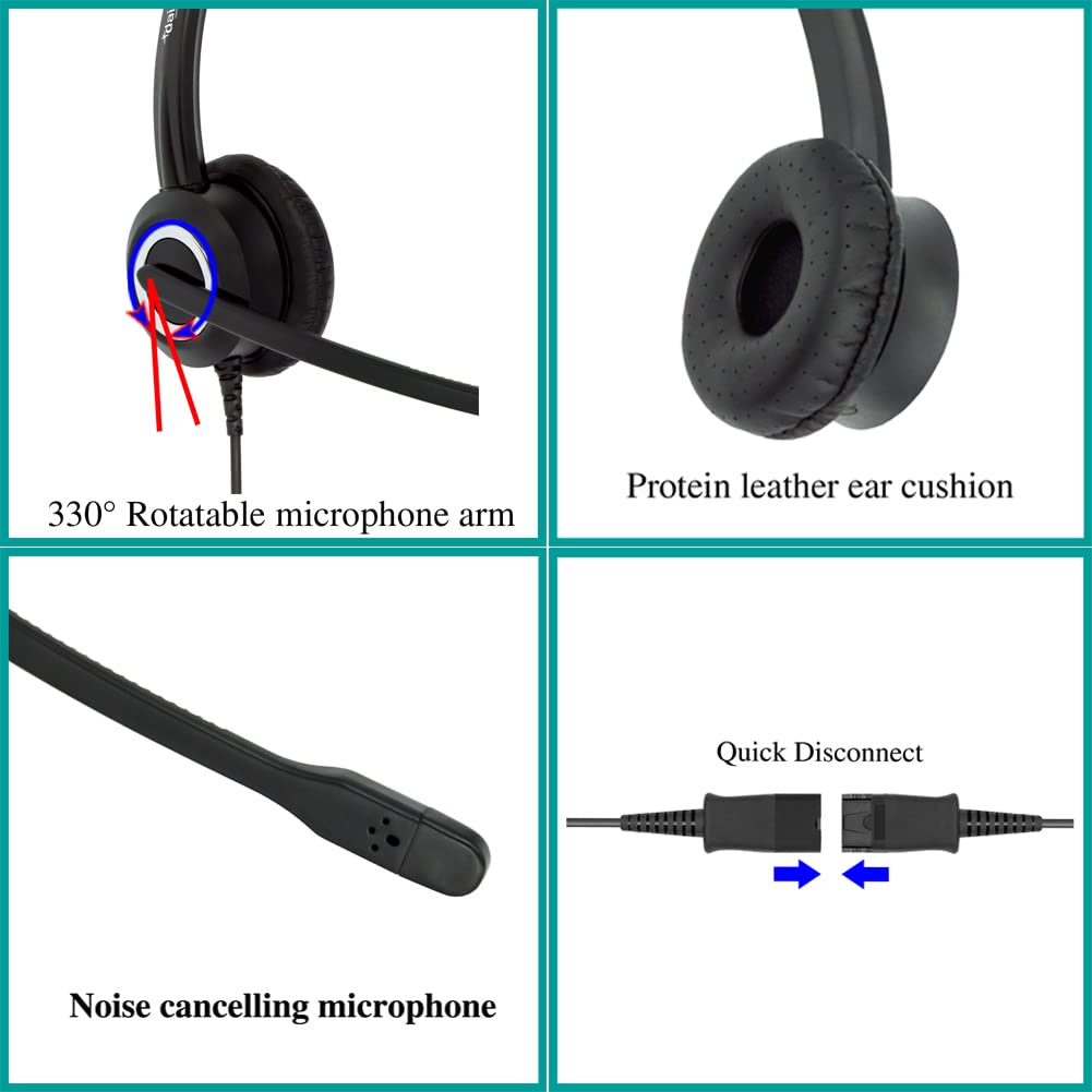 Office Phone Headset HD Voice for Aastra Allworx AltiGen Digium IPitomy Telephones, RJ9 & 3.5mm Adapter Cable (Binaural)
