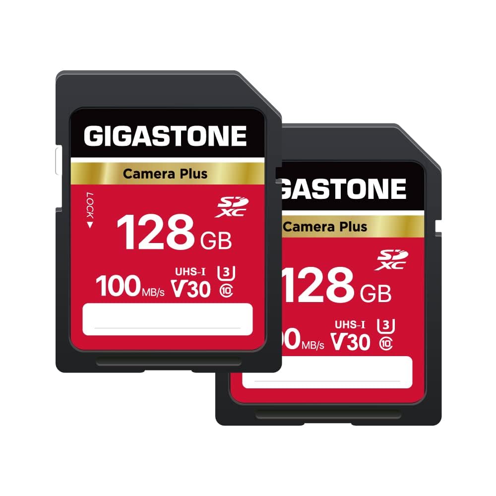 GIGASTONE 128GB SD Card 2-Pack, Camera Plus, UHS-I U3 Class 10 SDXC Memory Card Full HD Video for Canon Digital Camera, Full-Sized SD Card, with 2