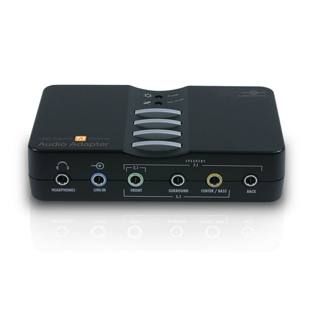 Vantec NBA-200U USB External 7.1 Channel Audio Adapter (Black), Windows 7/10/11 only, Drivers Required