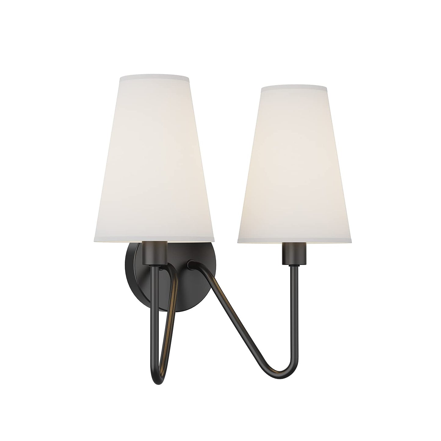 Electro bp;Double Head Classic 2 Lights Wall Sconces Lighting Fixture Black with Cream White Linen Fabric Lamp Shades E12 80W Hardwired;