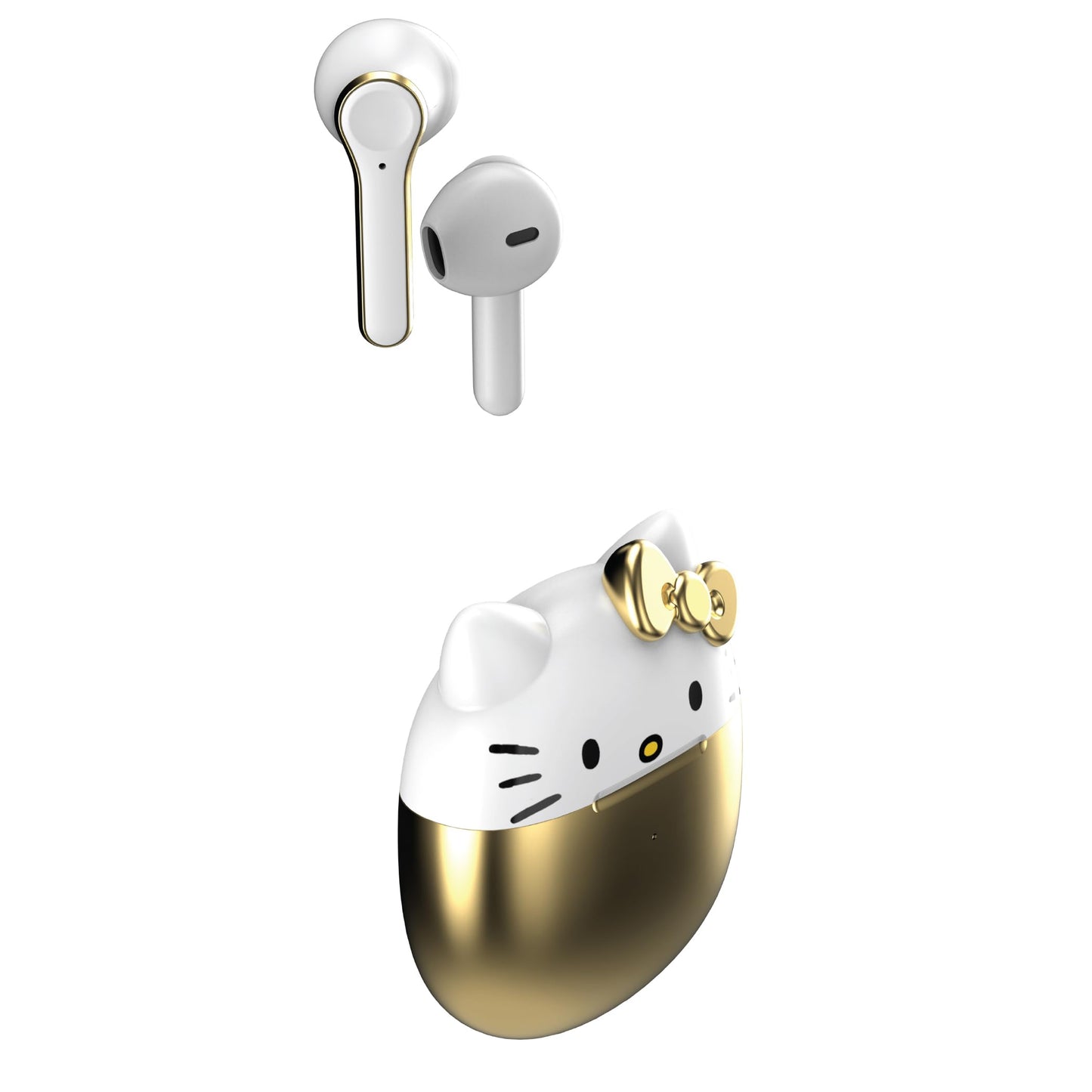 Hello Kitty Bluetooth Wireless Earbuds with Charging Case - Built-in Mic, Easy Pairing, Cute Design, Gold and White, Perfect for Kids, Teens Fans