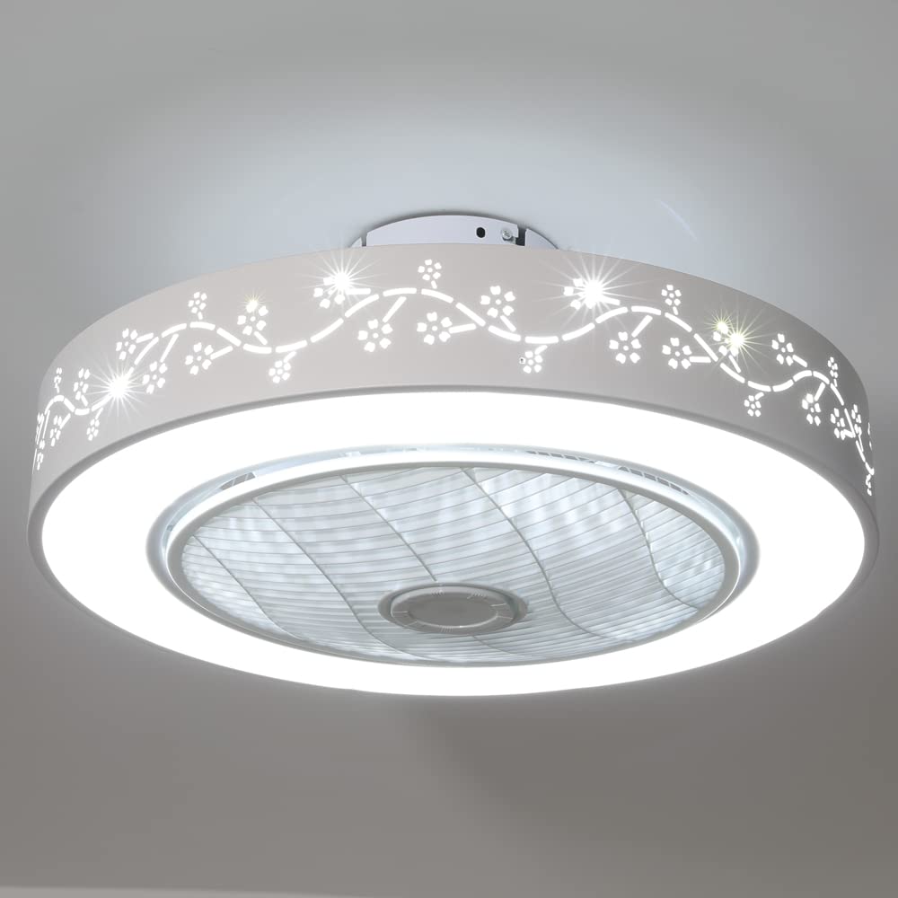 TFCFL 22" Dimmable Ceiling Fan with Light, Modern Low Profile Fan with Remote & Smart APP Control 3 Colors 6 Speeds Semi Flush Mount Round Invisible