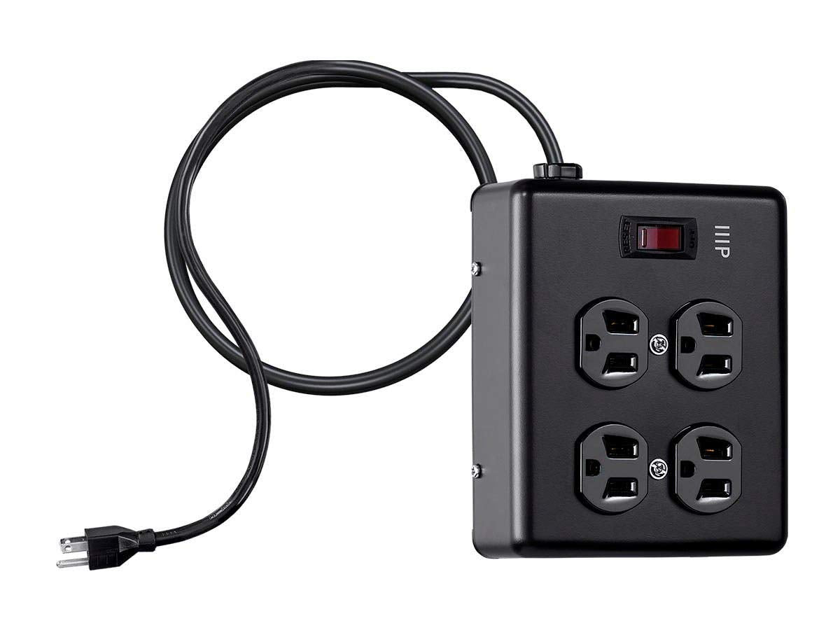 Monoprice Heavy Duty Metal Surge Protector - 4 Outlet Power Strip, 180 Joules, UL Certified, 6 Feet Cable, Black