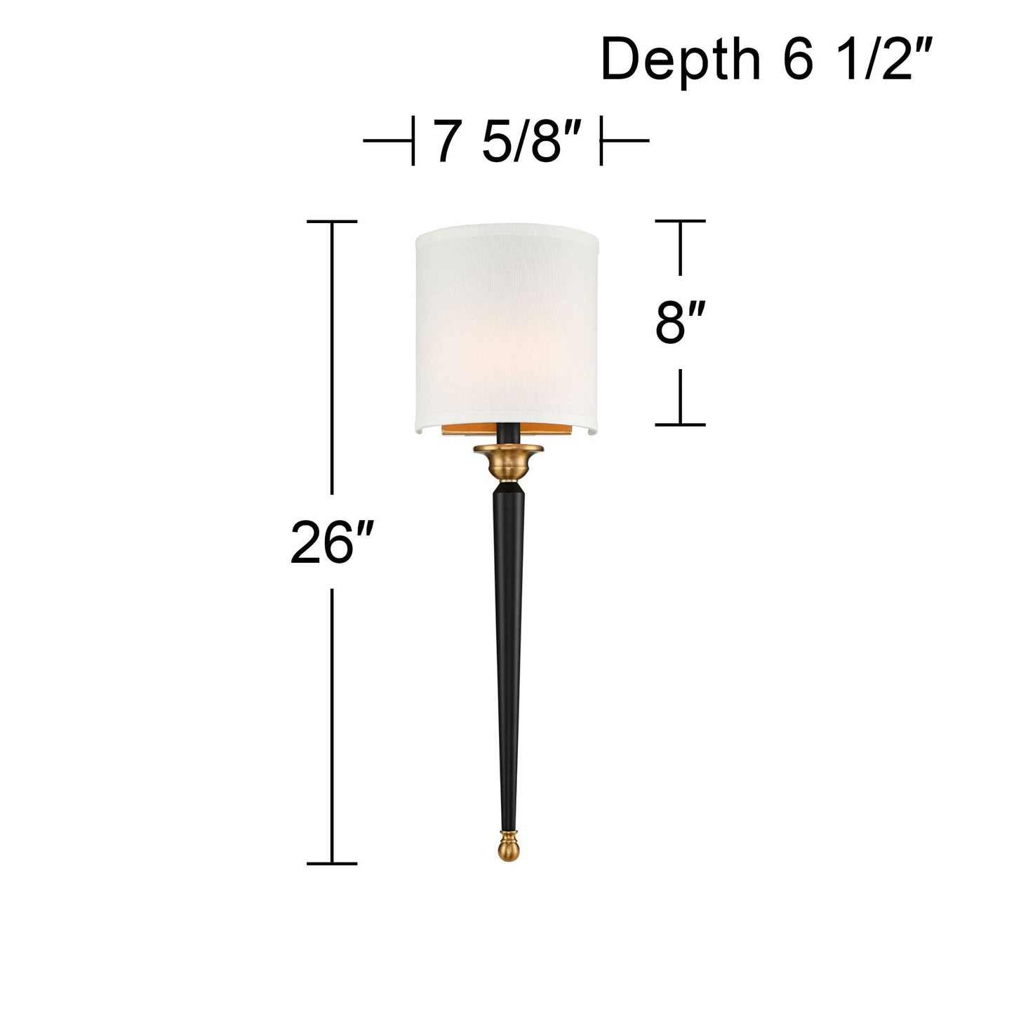 Possini Euro Design Arletta Modern Wall Sconce Lighting Black Brass Metal Hardwired 7 1/2" Wide Fixture Off-White Linen Shade for Bedroom Bedside