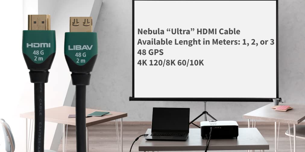 Liberty's Ultra Series Nebula with Ethernet 48G HDMI Cable 4K, 8K, and 10K Resolutions 1.0 Meter (3 Feet) Cable Length.Laptop, PC, Gaming, Projector