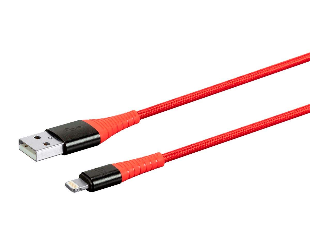 Monoprice Ultra Durable Nylon Braided MFi Certified Lightning to USB-A Charging Cable, 3 Feet, Red - Premium Series (Pack of 1)