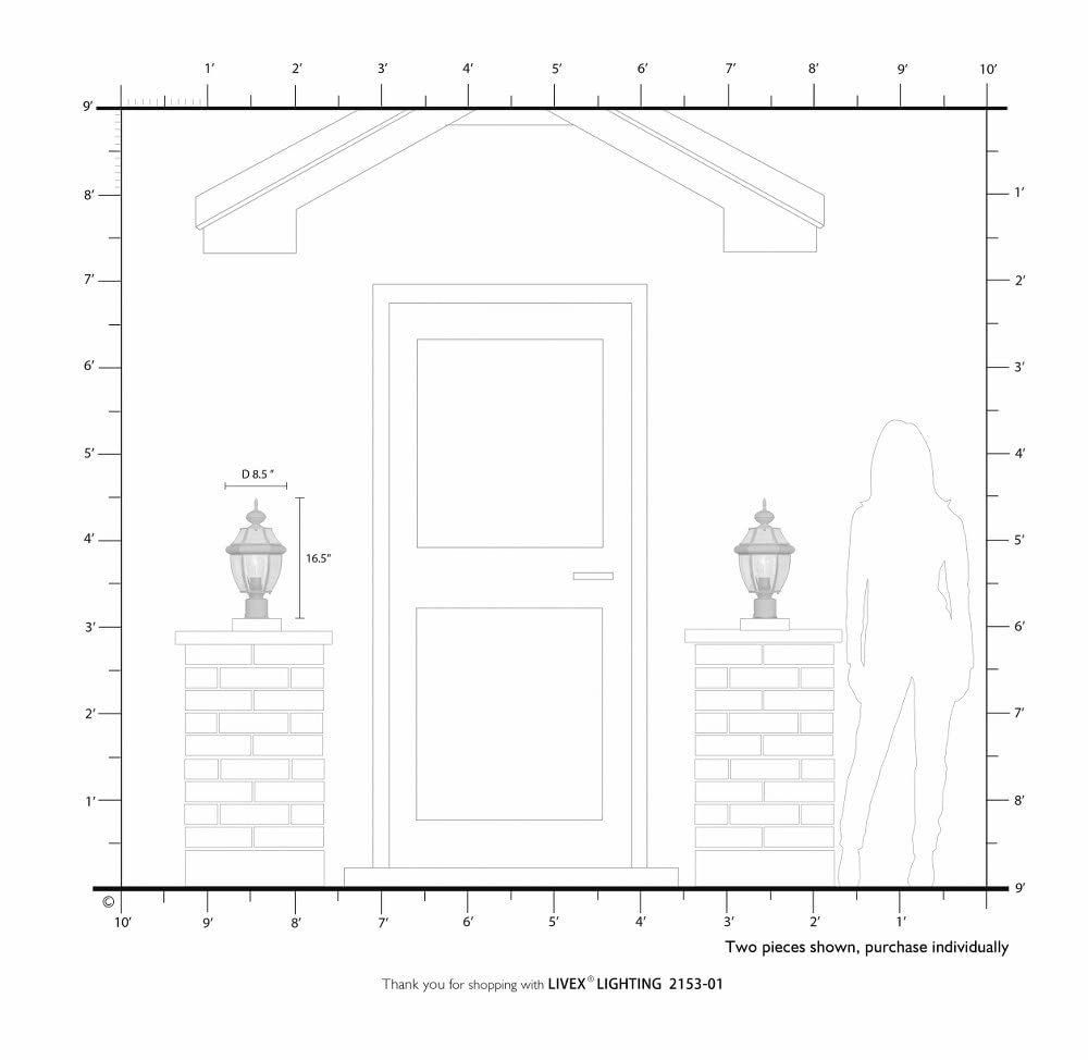 Livex Lighting 2153-02 Outdoor Post with Clear Beveled Glass Shades, Polished Brass