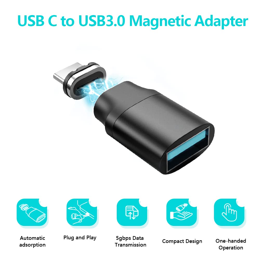 AUCON USB C to USB Adapter Magnetic Connector + USB C Magnetic Adapter Right Angle PD 100W Data Transfer Compatible with MacBook Pro/Air/ Type C…
