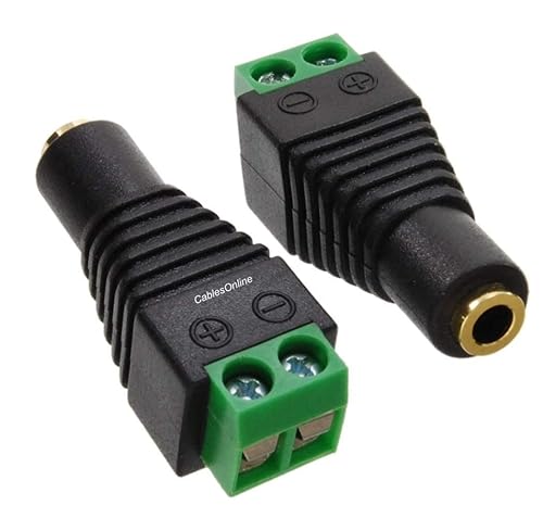CablesOnline 2-Pack 3.5mm (1/8") Mono TS Female Jack to 2-Screw Terminal Block Connectors, PL-CN12-2