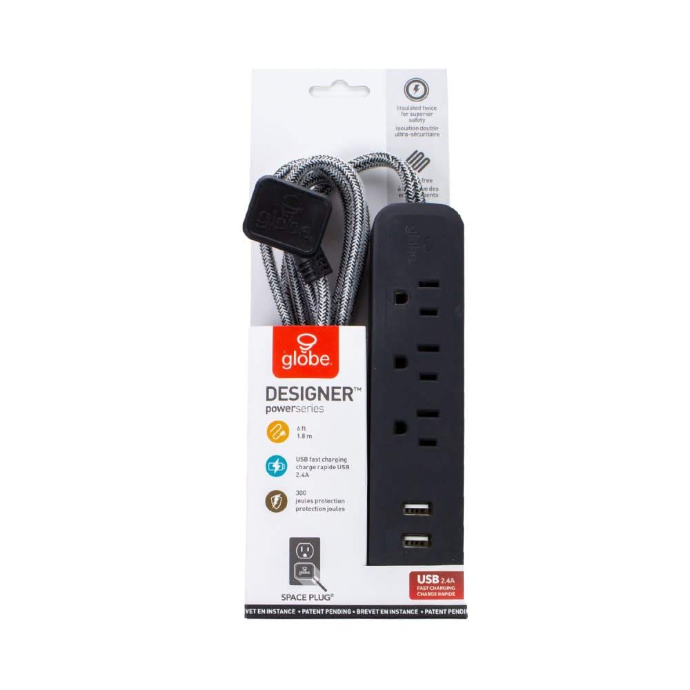 Globe Electric - 78257 Designer Series Power Strip, Rose 3 Outlet