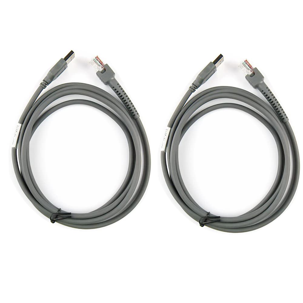 E-Simpo 2pcs LS2208 USB to RJ45 Cable 7ft 2mtr CBA-U01-S07ZAR Dura-Gray For Zebra Symbol Barcode Scanner Ls2208ap Ls1203 Ls4208 Ls4278 Ds6707 Ds6708