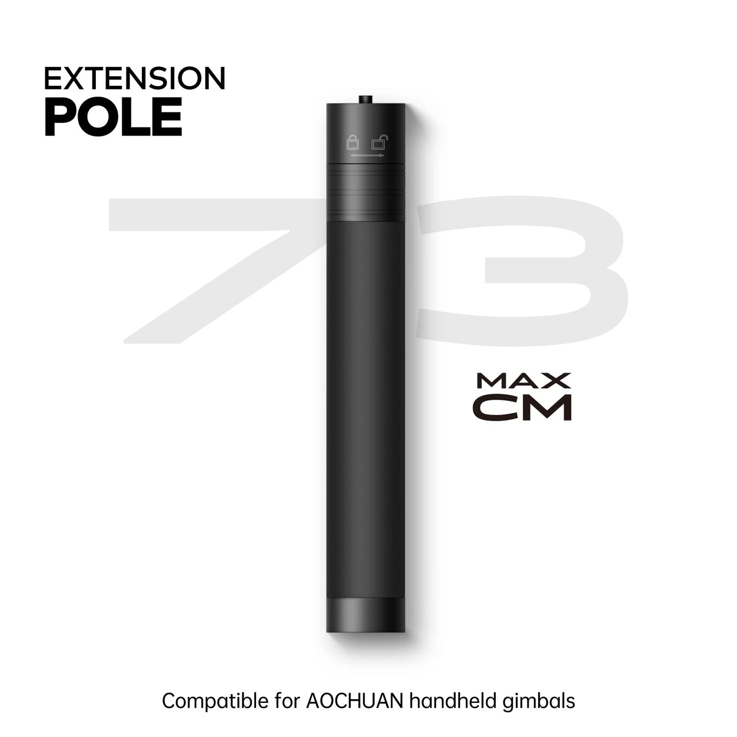 Aochuan E10 Aluminum Extension Rod 28.7” Adjustable Selfie Stick Compatible with 3-Axis Gimbal, Action Camera, Camera w/ 1/4" Thread Extendable Pole