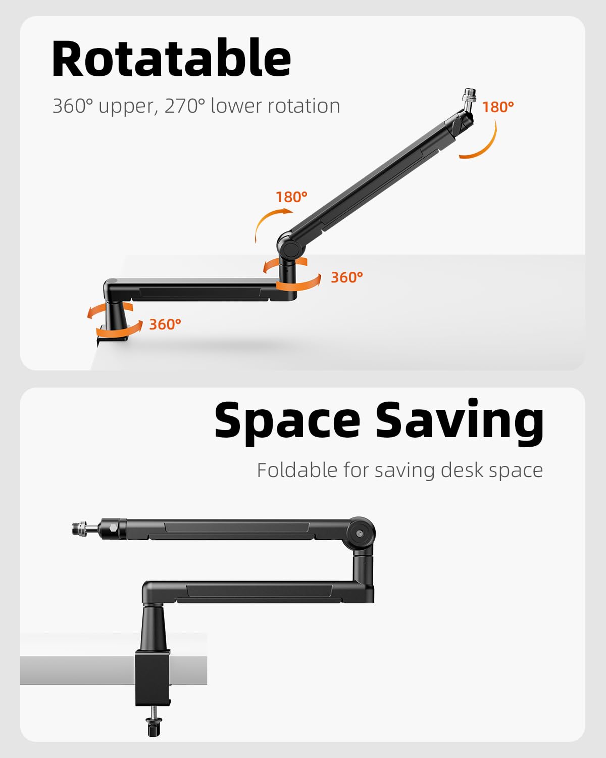 TODI Mic Stand Desk, Heavy Duty Boom Arm Bear 4.5LBS with Extension Riser, Adjustable Microphone Stand Desk, All Metal Mic Arm Desk Mic Stand with