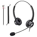 RJ9 Telephone Headset with Microphone Noise Cancelling, Corded Office Phone Headsets for Polycom VVX250 VVX400 VVX500 ShoreTel 230 420 480 Mitel 5320e
