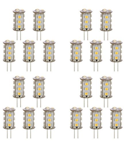 LEDwholesalers Tower Type G4 12V AC/DC LED Bulb with 15xSMD3528 for RV Camper Trailer Boat Marine, Pack of 20, White, 1411WHx20