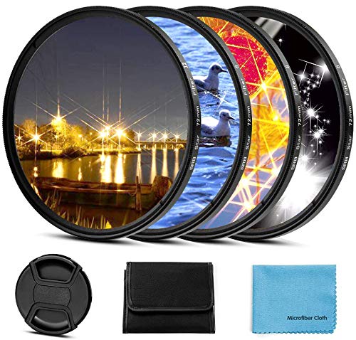 72mm Star Filter 4 Pieces Starburst Lens Filter(4 Points,6 Points,8 Points,12 Points) with Centre Pinch Lens Cap for Canon Nikon Sony Olympus Pentax