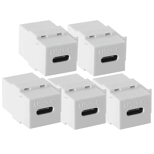 AJDPOI USB C Keystone Jack Adapter (5-Pack) USB 3.1 Type-C Connector Keystone Insert Female to Female for Wall Plate Outlet Panel-White