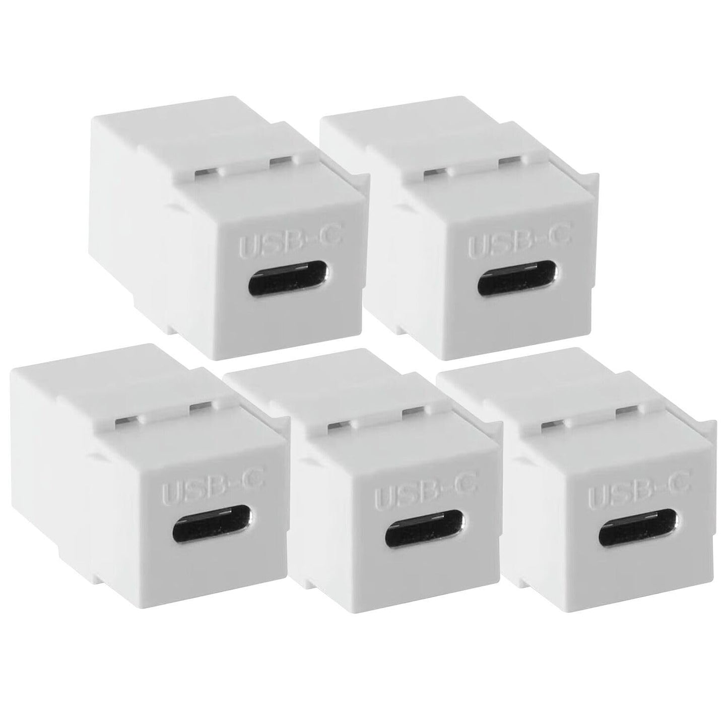 AJDPOI USB C Keystone Jack Adapter (5-Pack) USB 3.1 Type-C Connector Keystone Insert Female to Female for Wall Plate Outlet Panel-White