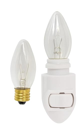 Replacement Night Light Base with Two 5W C7 Bulbs - Standard Plug-in Nightlight Module, On/Off Switch, E12 Socket, UL Certified White Base