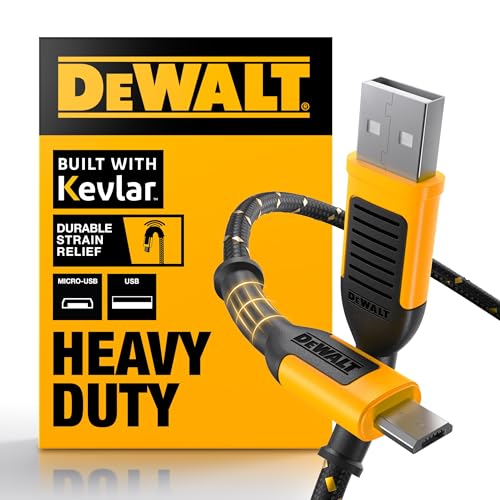 DEWALT Heavy Duty USB to Micro-USB Cable, Jobsite Micro USB Connector Cable, High Speed Charging Cord for Compatible Android Phones, Cameras, Legacy