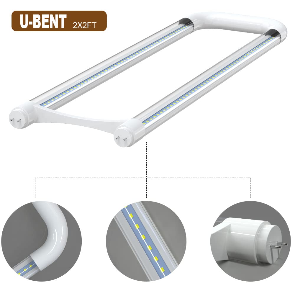 Romwish U Bend T8 LED Tube, 6000K Super Bright, 10 Pack, ETL Listed