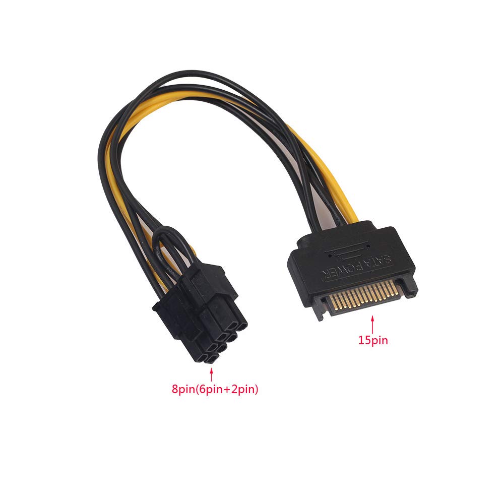 Atneway 15Pin SATA Male to 8pin(6+2) PCI-E Female Video Card Power Supply Adapter Cable,8 Pin PCIe to SATA 15 Pin Power Cable (20CM/8inch)