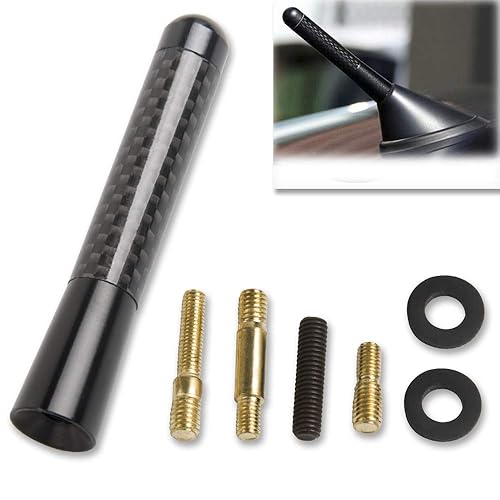 GTP 3" Real Carbon Fiber Short Antenna Black Aluminum Vehicle Car Screw-in Stubby Aerial Replacement