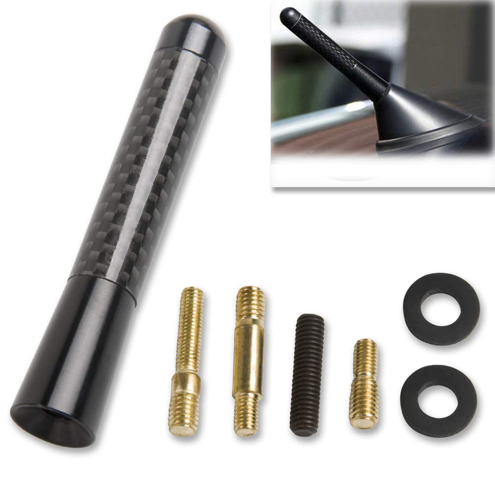 GTP 3" Real Carbon Fiber Short Antenna Black Aluminum Vehicle Car Screw-in Stubby Aerial Replacement