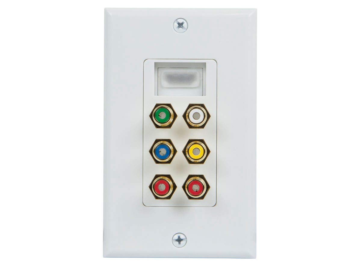 Monoprice Recessed HDMI Wall Plate, with 1 HDMI F/F Adapter & 6 RCA Connector, Gold Plated White