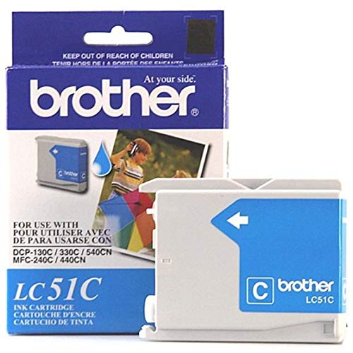 Brother LC51C Cyan Ink Cartridge - Retail Packaging, Yields approx. 400 pages