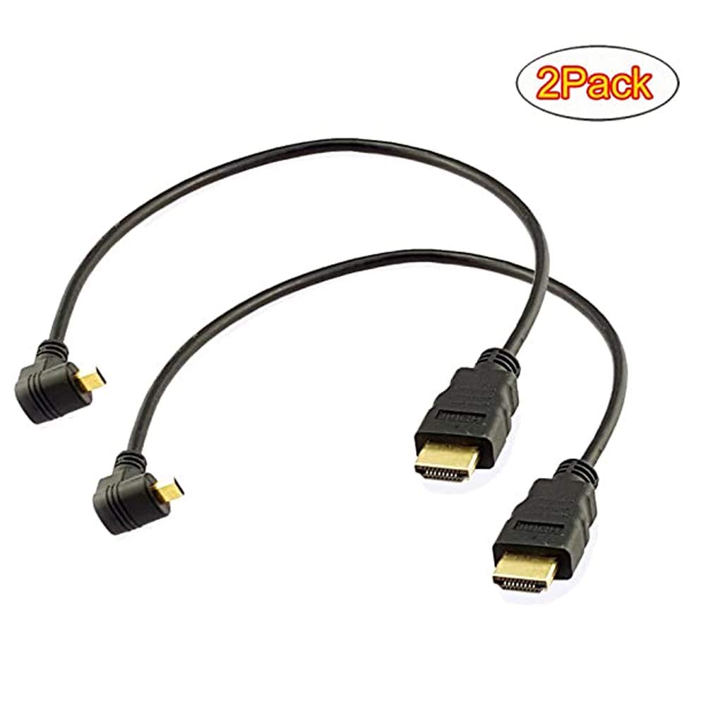 Seadream Angled Micro HDMI to HDMI Cable 2Pack 1Foot 90 Degree Down Angle Micro HDMI Male to HDMI Male Cable Connector (2Pack Down Angled)