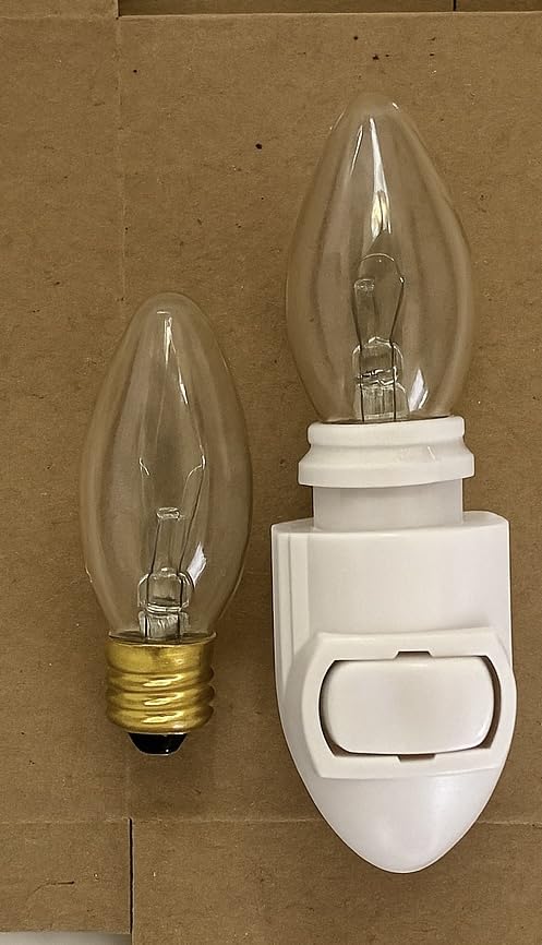 Replacement Night Light Base with Two 5W C7 Bulbs - Standard Plug-in Nightlight Module, On/Off Switch, E12 Socket, UL Certified White Base