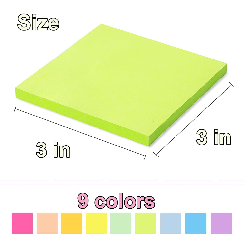 (9 Pack) Pop Up Sticky Notes Refill,3x3 in Popup Notepads,Bright Colors