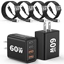2 Pack USB C Charger Block 60W, 4-Port GaN5 Super Fast Phone Charger, Type C Charging Block PD 20W & QC 20W with 6.6FT USB C Cables for iPhone 17
