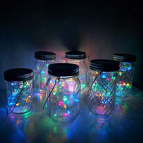 Cynzia Solar Mason Jar Lights, 6 Pack 20 LED Waterproof Fairy Star Firefly String Lights with 6 Hangers (Jar Not Included), for Mason Jar Garden