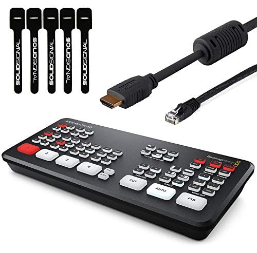 Blackmagic Design ATEM Mini Pro ISO HDMI Live Stream Switcher Bundle with 6’ HDMI Cable, 7’ Cat5e Cable, and 5-Pack of SolidSignal Cable Ties