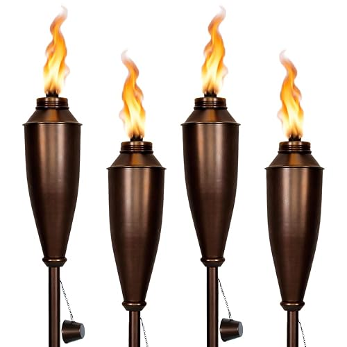 Garden Torches for Outside -Deco Home Pack of 4 Metal Garden Torches Citronella Oil for Outdoor Ambiance - Decorative and Functional Citronella