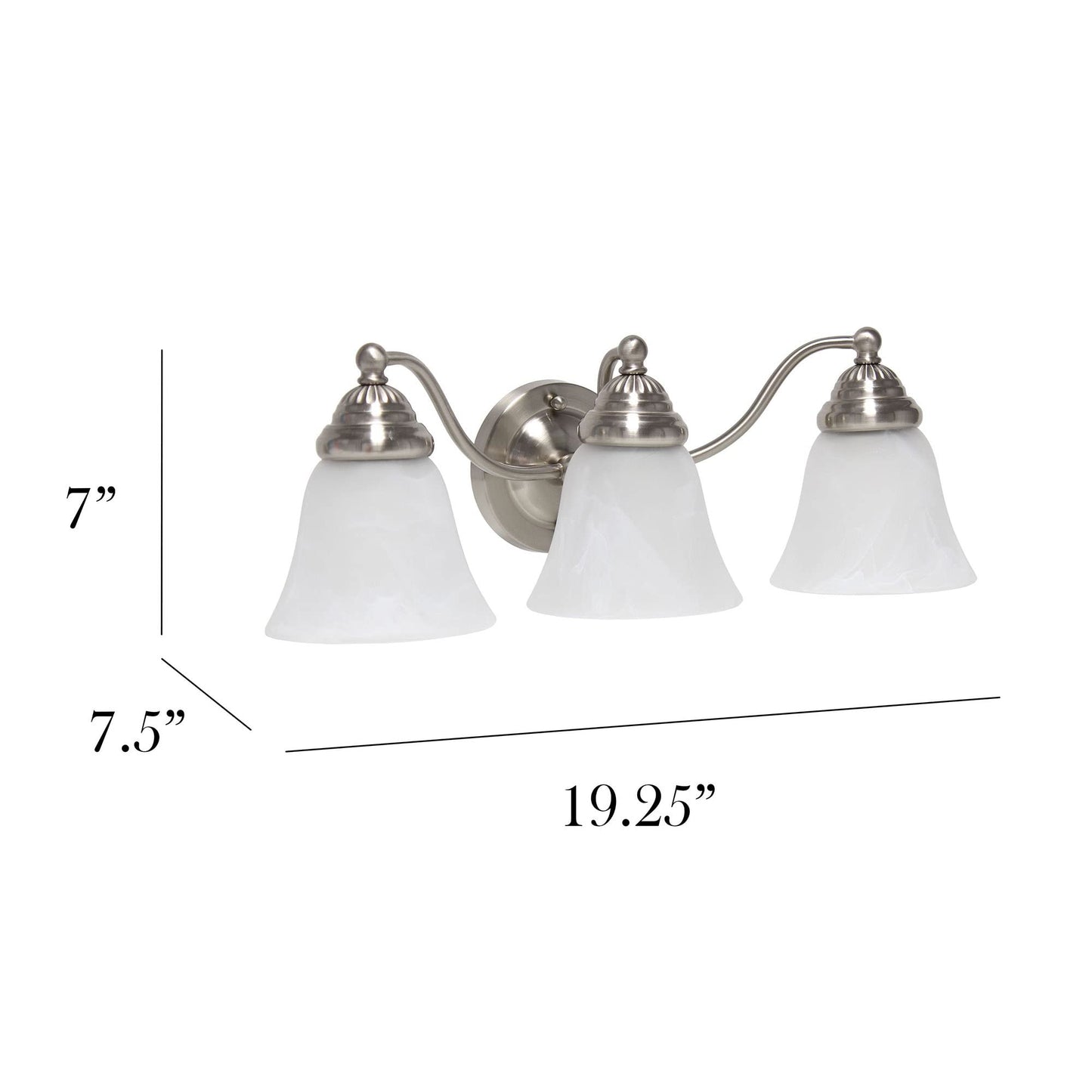 Simple Designs VT1023-BSN 19.25" Classic 3 Light Winding Metal and Frosted Marble White Bell Shape Glass Shades Decorative Wall Mounted Vanity Fixture