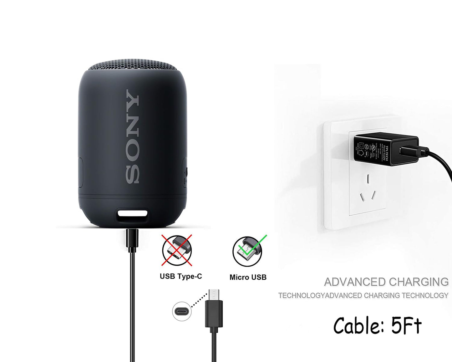 Replacement Sony Speaker Charger Cable Compatible for Sony SRS-XB41 SRS-XB12 SRS-XB20 SRS-XB21 SRS-XB22 SRS-XB31 SRS-XB32 SRS-X3 SRS-X2 SRS-HG2