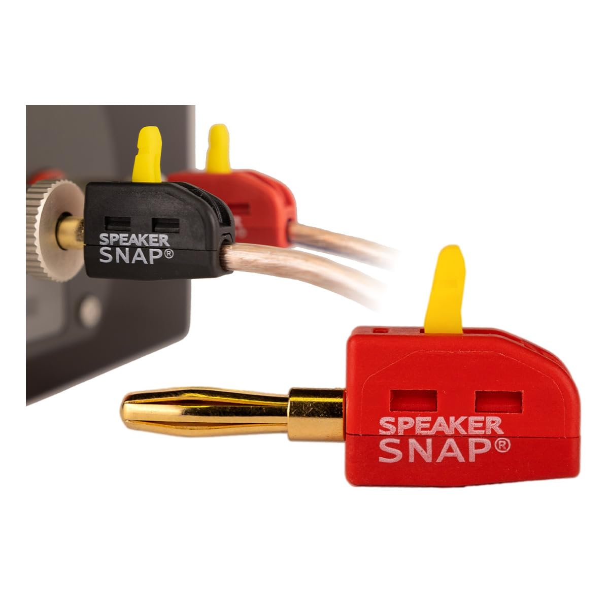 Speaker Snap Fast & Secure Banana Plugs - Gold Plated, 12-24 AWG, 2-100 Pieces for Home Theaters, Speaker Wire, Wall Plates and Receivers