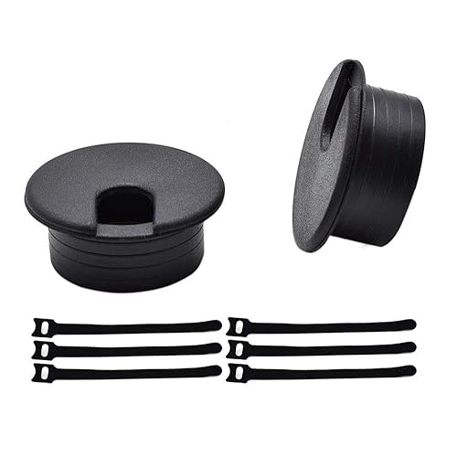 1-1/2 Inch (38mm) Black Wire Grommets and Cable Ties Kit ABS Plastic Desk Hole Cover Cord Organizer for Computer Desk Cabinet (2pcs Desk Grommets +