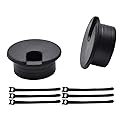 1-1/2 Inch (38mm) Black Wire Grommets and Cable Ties Kit ABS Plastic Desk Hole Cover Cord Organizer for Computer Desk Cabinet (2pcs Desk Grommets +