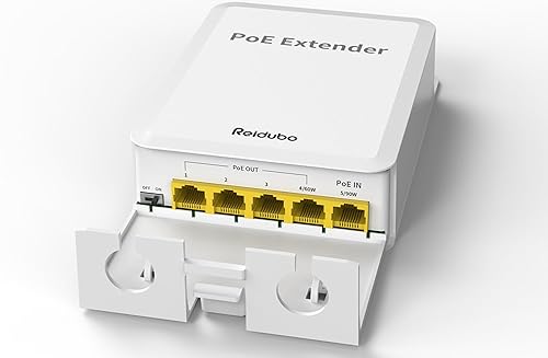 Reidubo 5 Ports Outdoor PoE++ Gigabit Extender, 1 in 4 Out PoE Repeater with 1000Mbps, IEEE802.3af/at/bt IP65 Waterproof, Extend Additional