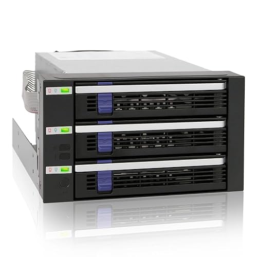 ICY DOCK 3 Bay 2.5”/ 3.5in SATA/SAS Hard Drive SSD Hot Swap Backplane Enclosure in 2X 5.25 Bay | FatCage MB153SP-B