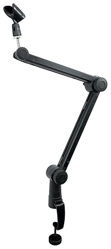 Rockville Rg30 Rogan Stand 30" Pro Boom Arm Mic Stand, Fixed Mount, Desk Clamp, Adjustable Height, Built-In XLR Cable, Foldable, Aluminum Build For