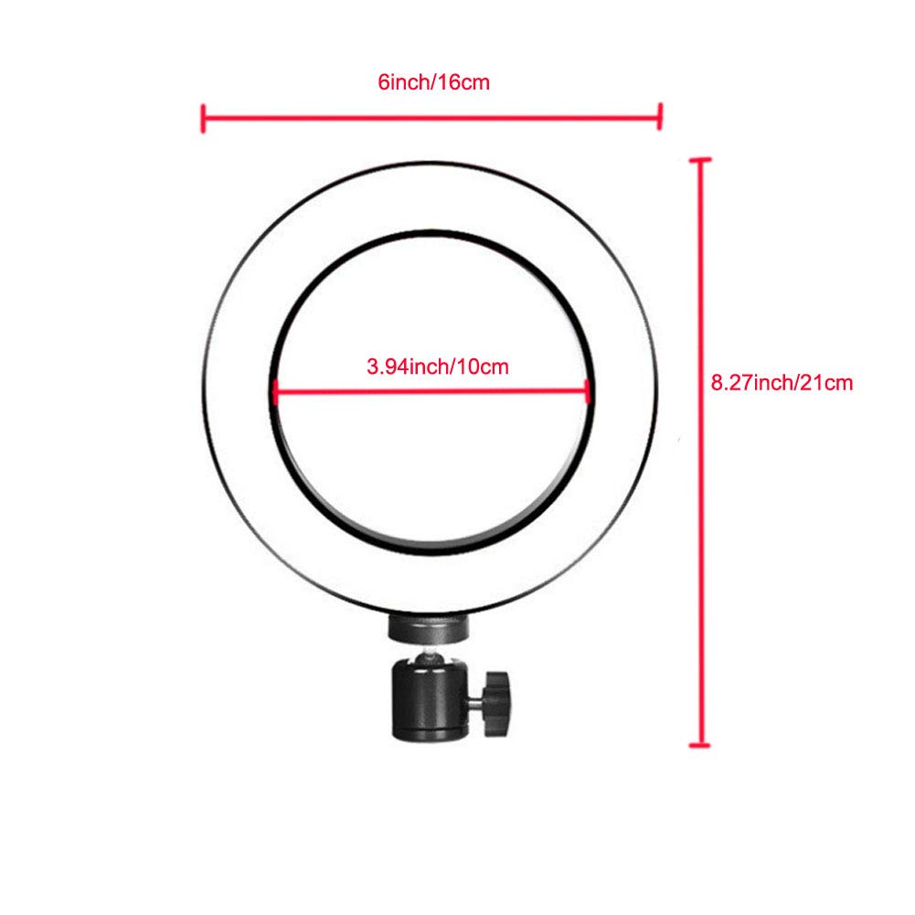 Walway 6 Inches LED Selfie Ring Light with Hot Shoe Adapter for Live Stream/Makeup/YouTube Video/Photography, 3 Light Modes
