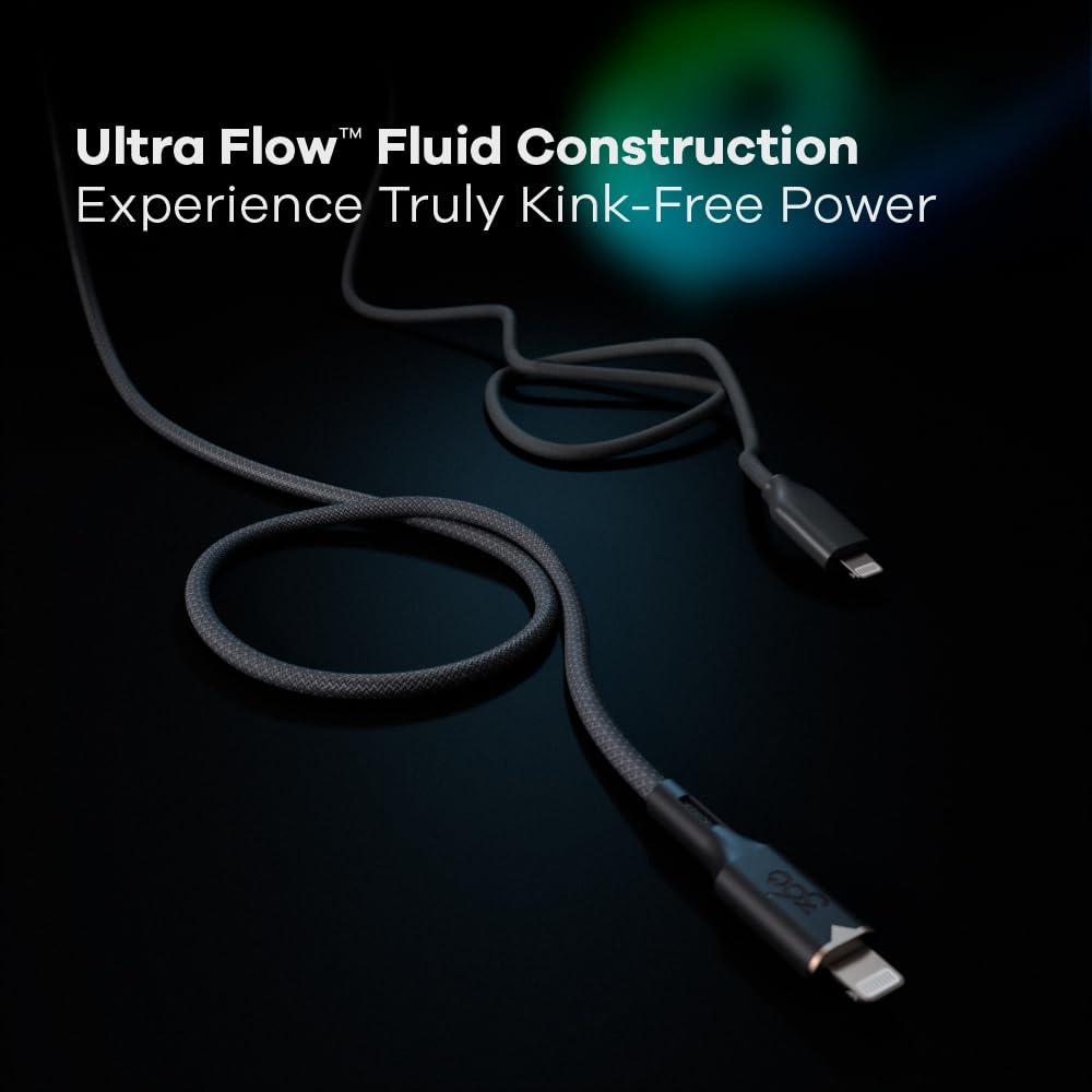 360 Electrical Fluid USB-A to Lightning Charger Cable, Mfi Certified Charger for Apple iPhone 14 13 12 11 X, iPad, 5 Foot, Granite