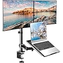 HUANUO Laptop Mount, Height Adjustable Dual Monitor Mount with Laptop Keyboard Tray Fit Two 13 to 27 Inch Flat Curved Computer Screens and 10 to 17