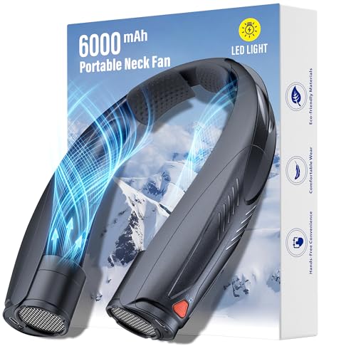 Gentsvip Portable Neck Fan with Reading Light, 6000mAh USB-C Rechargeable Hands Free Fan, 6-Speed Wearable Fan, 360° Cooling Summer Gifts for Men